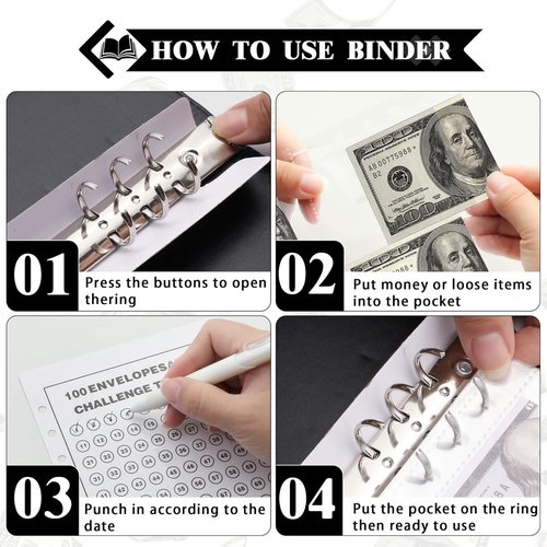 NICOOTH A5 Savings Challenge Book - 100 Envelopes Money Saving Binder for Easy and Fun Saving