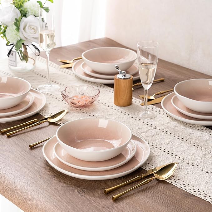 AmorArc Ceramic Dinnerware Sets,Handmade Reactive Glaze Stoneware Plates and Bowls Sets,Highly Scratch Resistant | Dishwasher & Microwave Safe Dishes Set,Service for 4 (12pc)