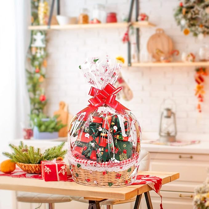 JOYIT 35 in x 50 ft Christmas Cellophane Wrap Roll - 3 Mil Thick Transparent Merry Christmas Cellophane Wrapping Paper, Colored Cellophane Wrap for Gift Flower Basket Decoration