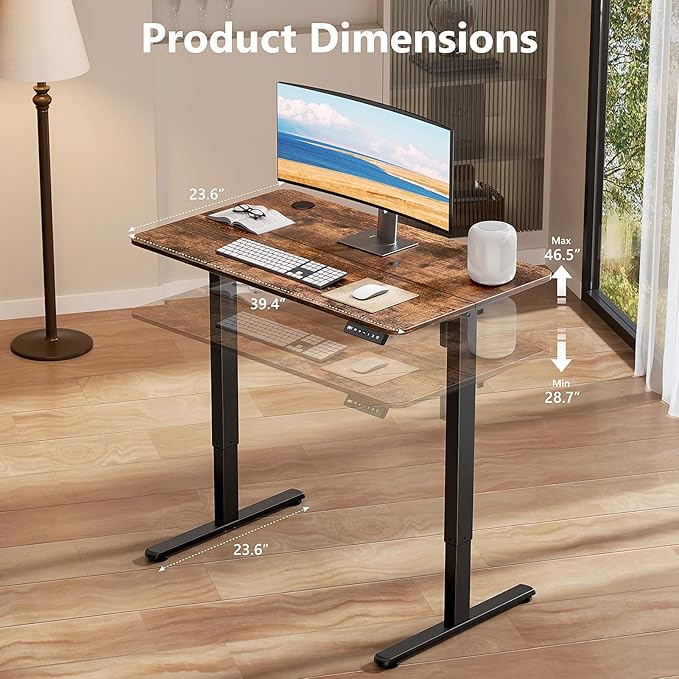 Electric Standing Desk 40 x 24 Inches, Height Adjustable Sit Stand Home Office Computer Desk with Memory Presets,Brown