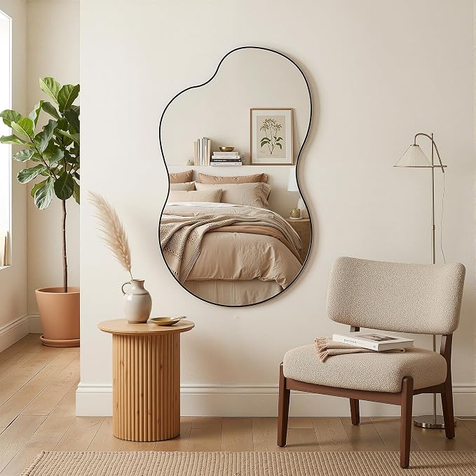 Irregular Wall Mirror, 26"x40" Asymmetrical Mirror with Metal Frame, Modern Unique Decorative Mirrors for Bathroom, Wall Decor, Entryway, Living Room, Black
