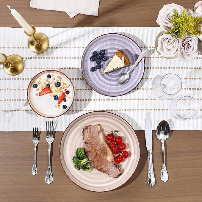 Selamica Ceramic Plates and Bowls Sets,18 Pieces Dinnerware Sets for 6,Dishwasher & Microwave Safe dish set,Family & Holiday Dining, Maillard