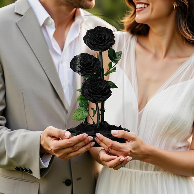 Glass Rose Preserved Flowers, 12.3inch Forever Roses Gift, Flowers for Delivery, Long Lasting Eternal Flower Rose Gifts for Women Mom Wife Girlfriend Grandma Black