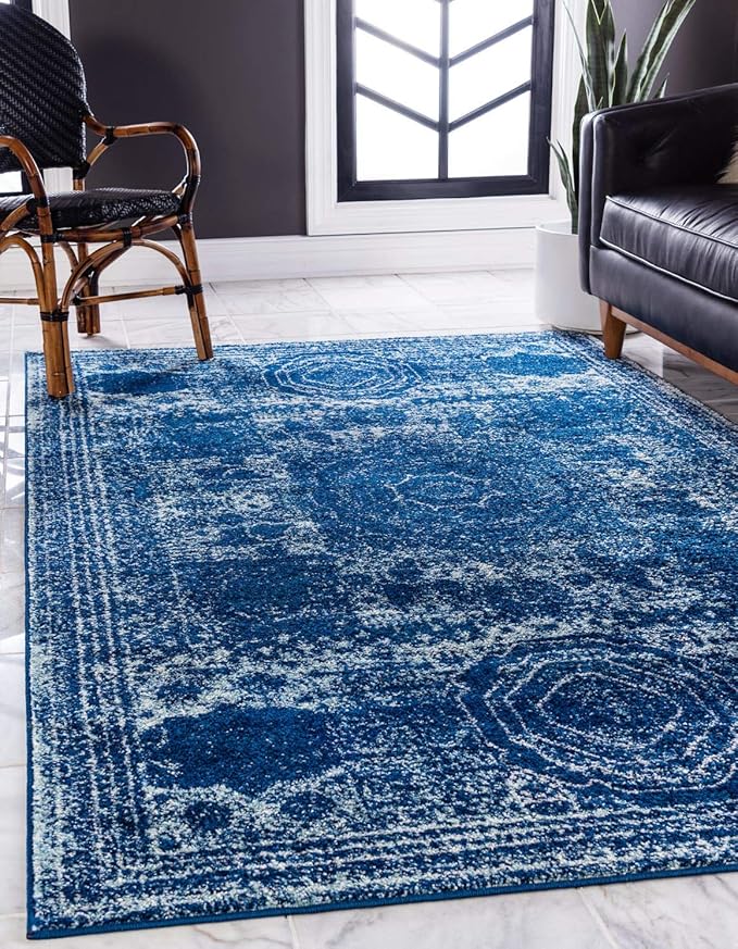 Unique Loom Bromley Collection Area Rug - Wells (2' x 3' 1" Rectangle, Navy Blue/ Ivory)