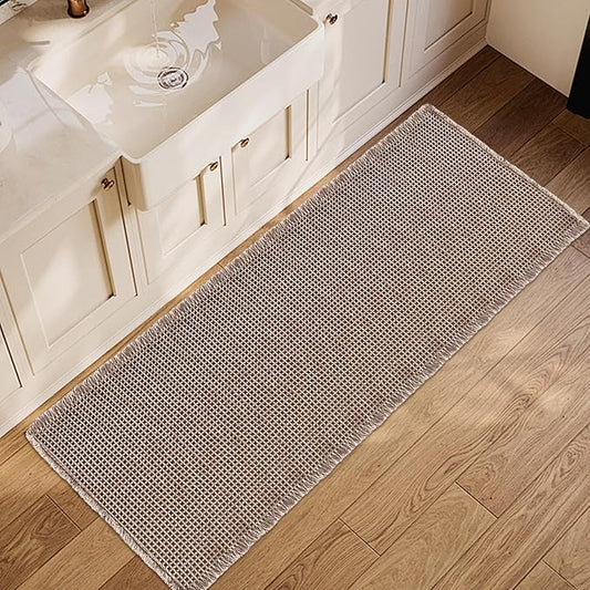 ZALL Tan Waffle Bath Mat,Super Absorbent Non Slip Long Bathroom Runner Rug,Brown 24X60inch,Machine Washable Ultra Soft Floor Mats