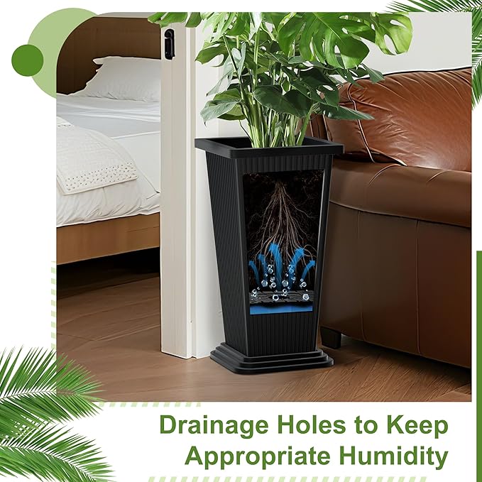24" Tall Planters for Outdoor Plants, Set of 2 Large Outdoor Planters for Front Porch Decor with Drainage Hole, Front Porch Decor (Stripes-Black)