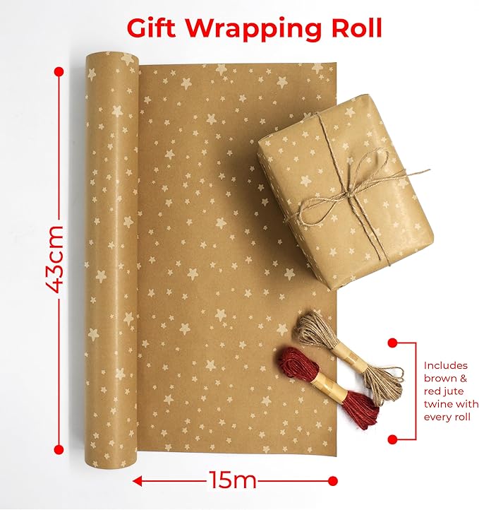 volila Brown Paper Roll 17.5 inch x 50 feet - Stars Kraft Paper Roll for Gift Wrapping Flower Boquet Craft Supplies - Brown Wrapping Paper for Moving Packing Paper