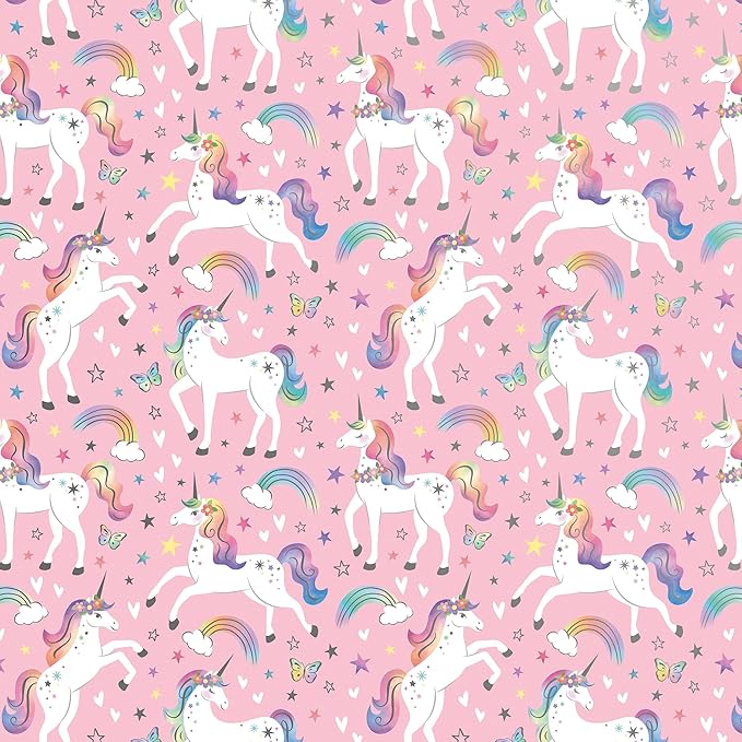 Jillson Roberts Kid's Gift Wrap, Rainbow Unicorn (8 Rolls 5 feet x 30 inches)