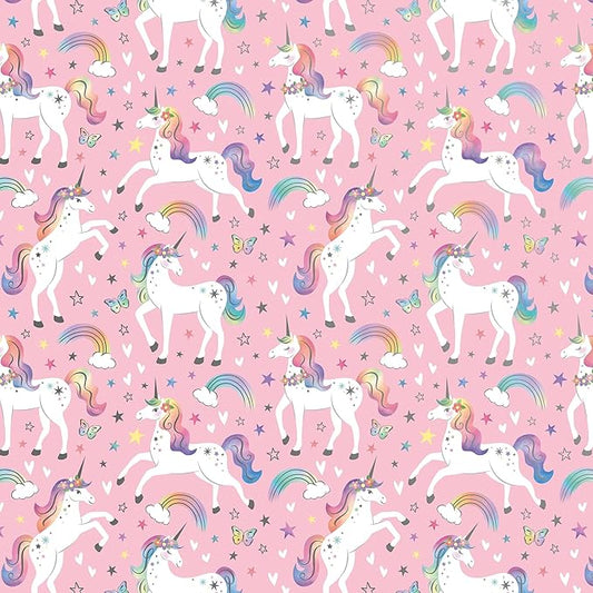 Jillson Roberts Kid's Gift Wrap, Rainbow Unicorn (8 Rolls 5 feet x 30 inches)
