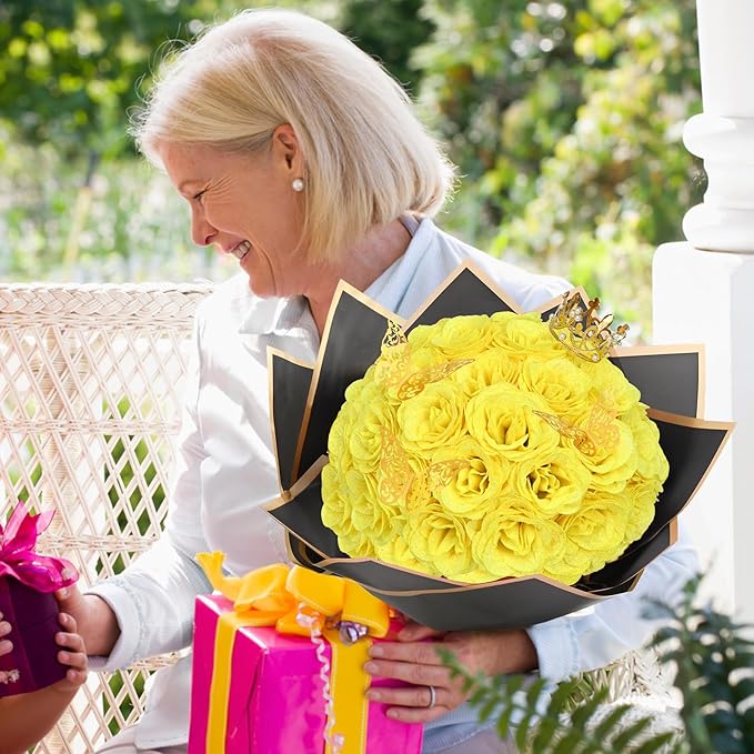 Waipfaru Glitter Roses Bouquet, DIY Fake Flowers Bouquet, Yellow Artificial Flower for Mothers Day Gifts, Valentines, Anniversary, Engagement, Wedding, 36 Pcs