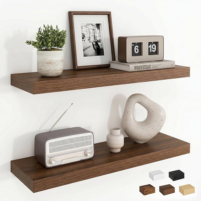 Dreamland 24Inch Floating Shelves for Wall, Rustic Wooden Black Floating Shelves for Bathroom|Bedroom|Kitchen, Deep Wall Mounted Book Shelf, Wood Storage Display Shelf for Home Decor, Set of 2