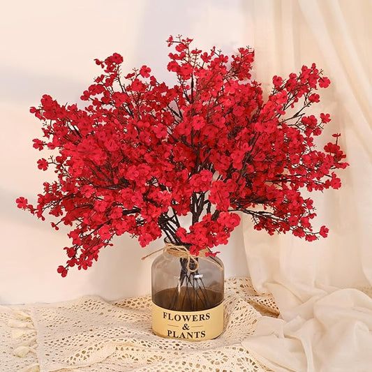 Yastouay Red Artificial Christmas Flowers, 10Pcs Real Touch Babys Breath Artificial Flowers Bulk, Fake Flowers for Vase Faux Flowers for Christmas Spring Decor Floral Arrangement