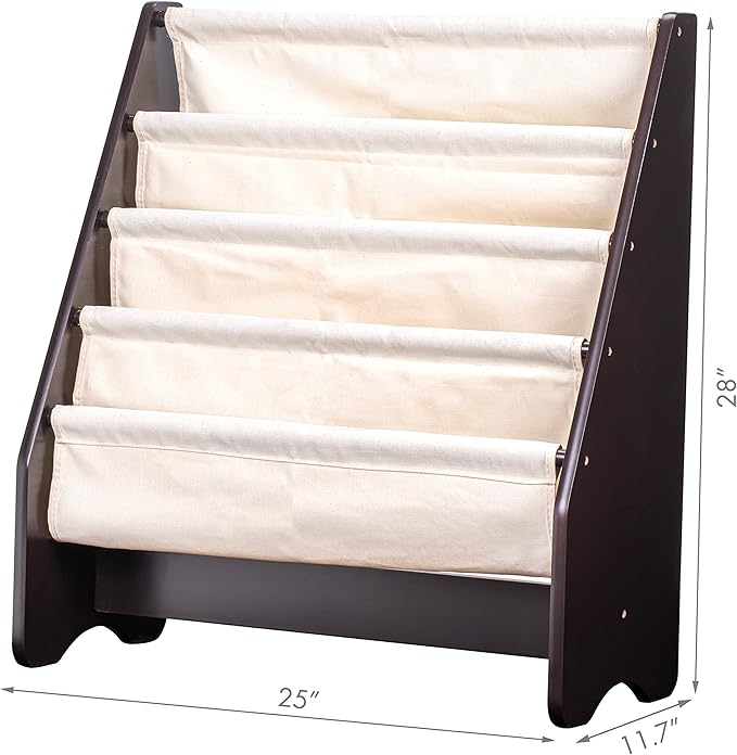UTEX Kids Sling Bookshelf - Kids Magazine Rack with Organizer, Book Organizer (Espresso)