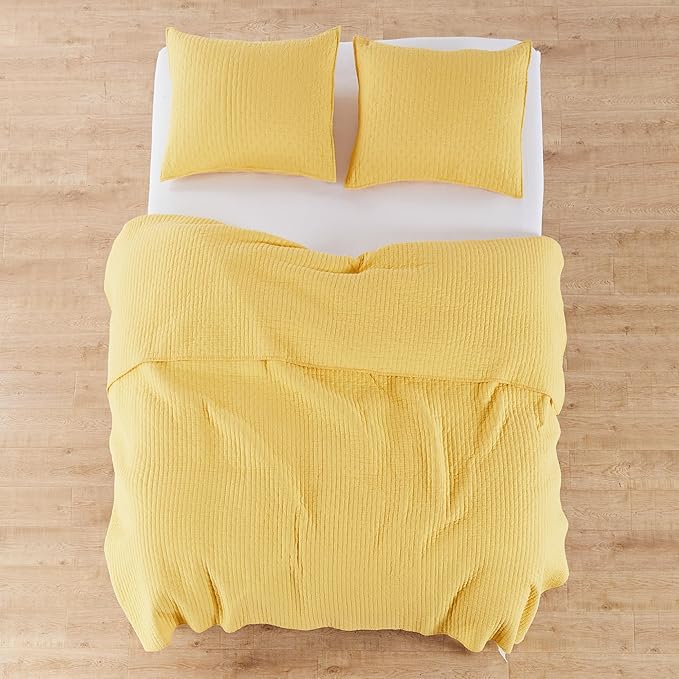 Levtex Home Cross Stitch Reversible Queen Bedspread Set (104x106in) with 2 Pillow Shams (26x20in) - Stitch Texture - Yellow - Cotton Queen Size Bedspread Set - Lightweight, Soft, Pre-Washed