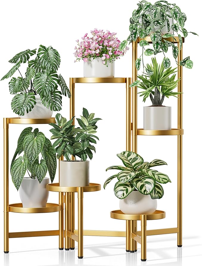 Patio Plant Stand, 7 Tiered Plant Stand Indoor for Multiple Large Planter, Tall Heavy Duty Adjustable Folding Rack with Rustproof 7.9 Inch Wide Tray, Folding Plant Shelf for Corner - GoldDisk