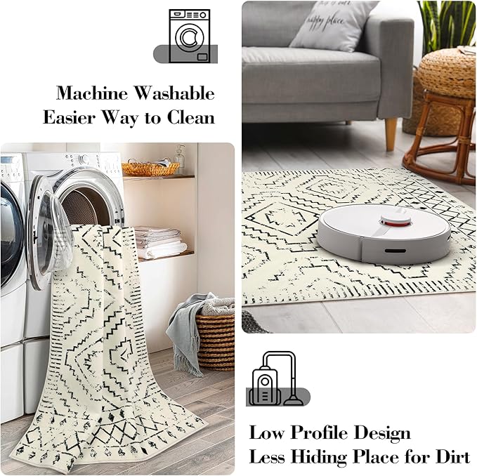 Wonnitar Moroccan Runner Rugs for Hallway 2'6"x10', Washable Non-Slip Extra Long Rug Runner Carpet for Kitchen, Boho Low Pile Throw Mat for Laundry Room Bedroom Bathroom (Beige,2'6"x10')