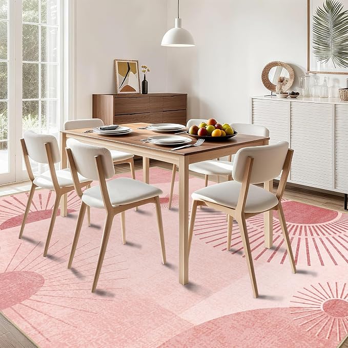Sun Large Area Rug 4x6 for Living Room Mid Century Modern Rugs Machine Washable Boho Geometric Rug Non Slip Printed Low Pile Indoor Floor Carpet for Dining Room Bedroom Office,Pink