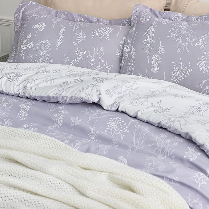 Bedsure King Comforter Set - Lavender Bed Set, 3 Pieces Cute Floral Bedding, 1 Soft Reversible Botanical Flowers Comforter and 2 Pillow Shams