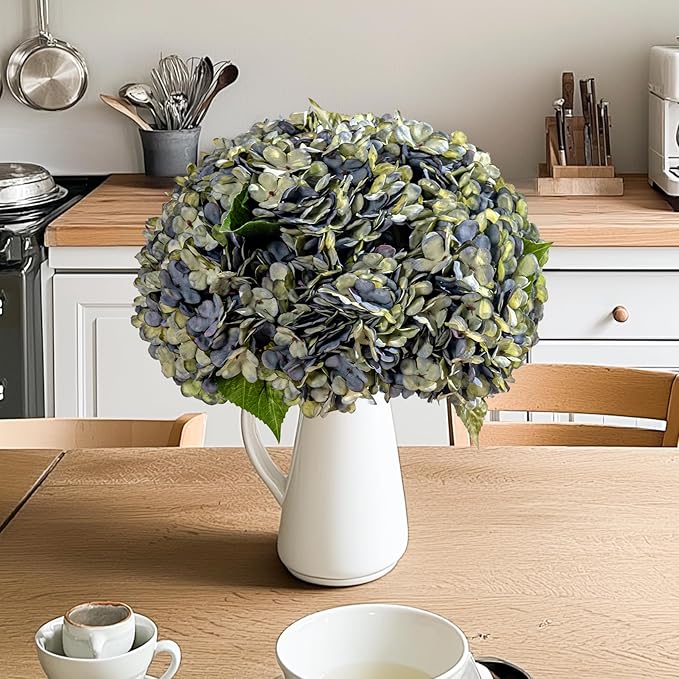 10PCS Fake Hydrangea Artificial Flowers Hydrangea Bouquet for Home Wedding Bridal Bouquet Office Party Table Centerpiece DIY Floral Decor (Autumn Blue)
