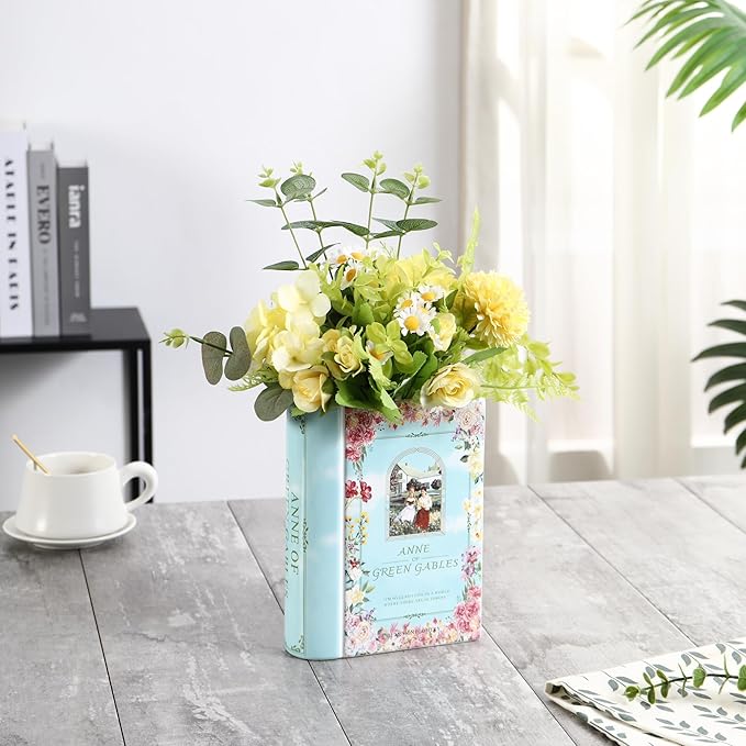 Ceramic Book Vase, Book Vase for Flowers, Ceramic Book Shaped Vase, Book Flower Vases Blue, Large Ceramic Vases for Home, Office, Bedroom, Living Room, Dining Table(Anne)
