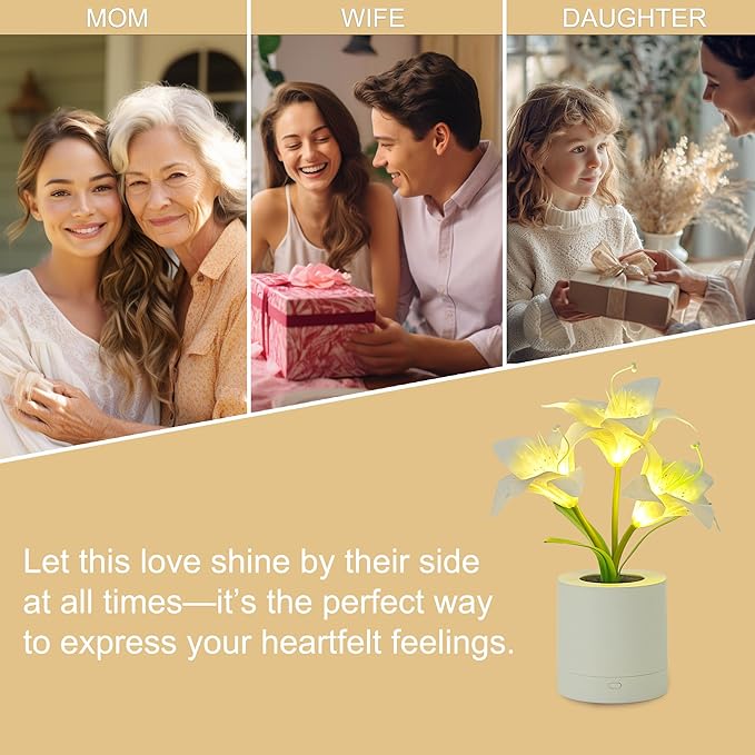 WSYEAR Christmas Birthday Gifts for Women-Fake White Lily Artificial Flower Lamp Night Light for Wedding Party Decor Home Hotel Office Garden Craft Art Decor