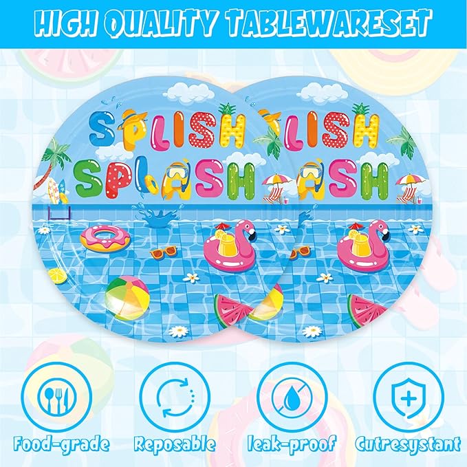 Pool Party Decorations 40Pcs Summer Beach Birthday Plates and Napkins Sets Supplies Serve 20 Flamingo Pool Party Birthday Decorations
