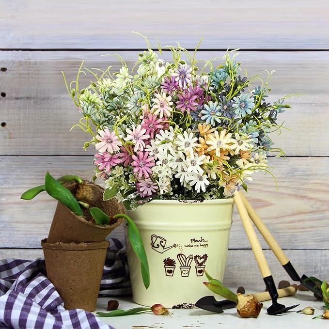 6Pcs Artificial Daisy Silk Flower Outdoor UV Resistant Fake Wildflowers Faux Greenery Shrubs Plastic Plants Arrangements for Home Indoor Outside Garden Vase Decor