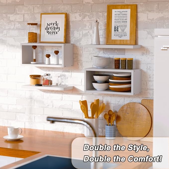 RICHER HOUSE Floating Shelves Bathroom, White Floating Shelves for Wall, Above Toilet Bathroom Shelves, Wall Mounted Hanging Shelves for Bedroom, Kitchen, Living Room Decor - White