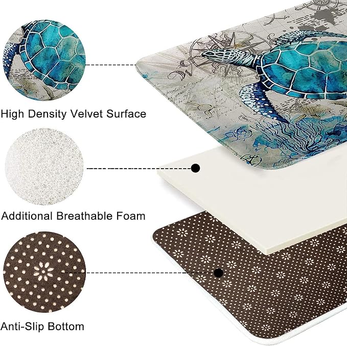 Britimes Bath Mat for Bathroom, Blue Turtle Washable Cover Floor Rug Carpets Floor Mat Bathroom Decorations 16x24 Inches for Kitchen Bedroom Indoor