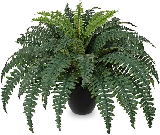 Hollyone Artificial Large Fern Boston Potted Plant for Outdoors & Indoor 25.5inch Faux Fake Fern Bush Plant in Pot for Patio Garden Farmhouse Windowsill Entrance Porch Office Living Room Home Decor
