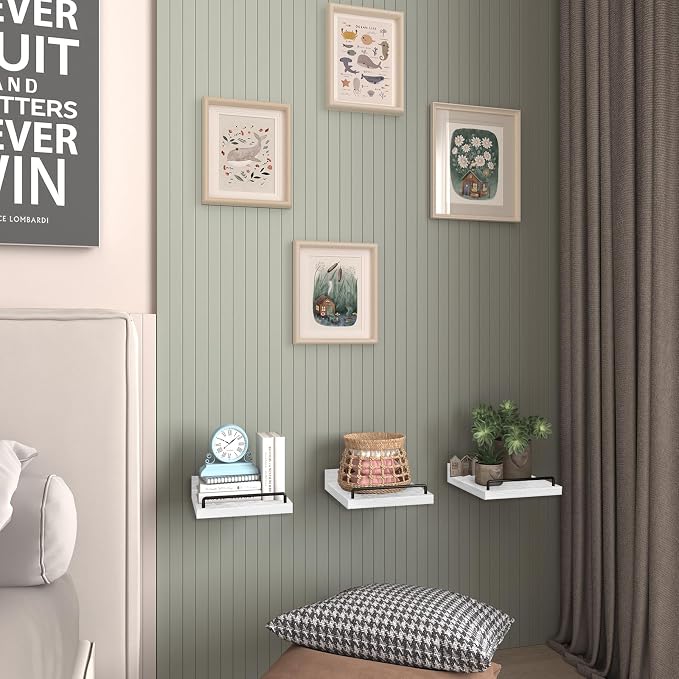 RYOFOBETTO Small Floating Shelf, 6 X 6 Inches Farmhouse Wall Shelves for Living Room, Bedroom, Picture Frames, Plants, Kitchen, Set of 3 (White and Black)