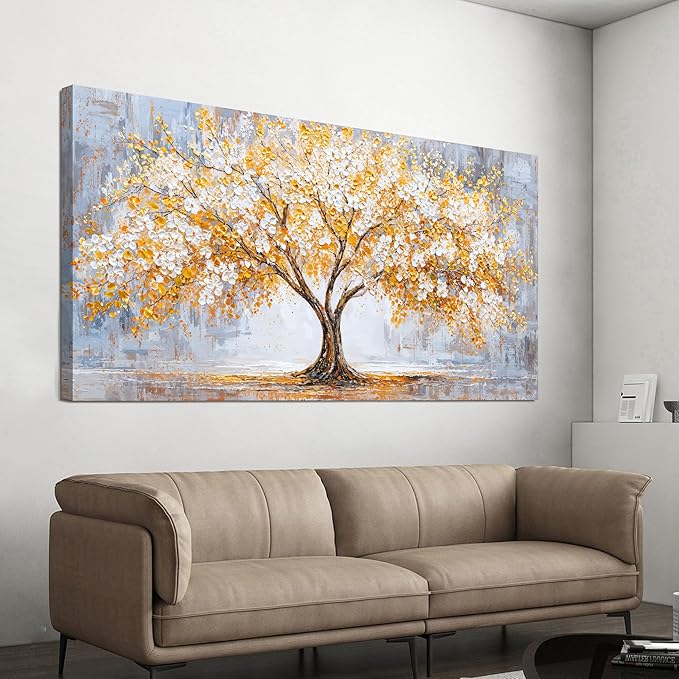 TAIJXAGSG Large Canvas Wall Art Decor Tree Wall Art Pictures For Living Room Art Work For Wall Decor Modern Botanical Wall Art Prints Golden Tree of Life Wall Art Decor Bedroom Office Decor 29"X 58"