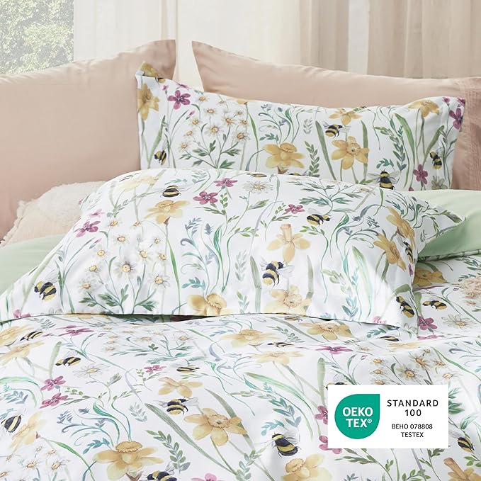 Bedsure Duvet Cover Queen Size - Reversible Floral Pattern Duvet Cover Set with Zipper Closure, 3 Pieces Green Bedding Set with 8 Corner Ties and 2 Pillow Shams 20"x26"