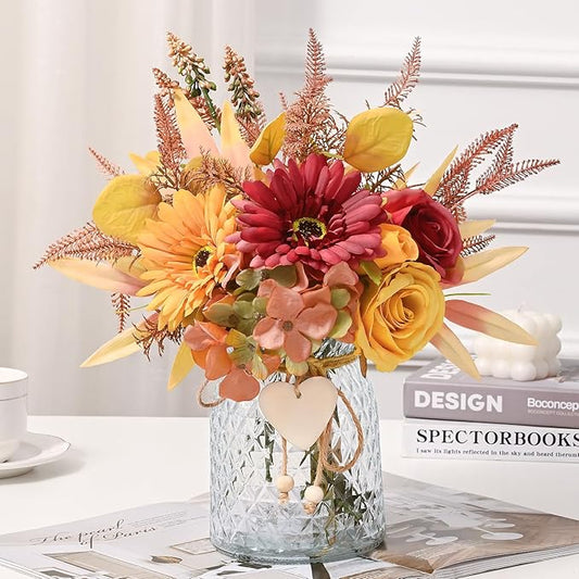 MARTINE MALL Artificial Dahlia Flowers with Vase, Silk Fall Flowers in Vase - Fall Decor for Home Centerpieces, Thanksgiving Party, Rustic Wedding