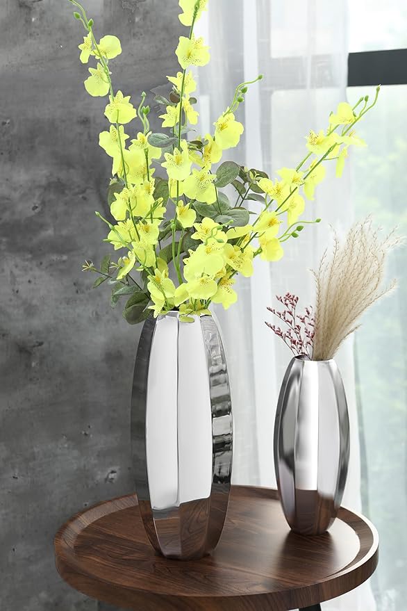 YcQuixoti Large Silver Prismatic Mirror 18/8 Stainless Steel Metal Vase 12.09 inches Tall. Ideal for Dried Flower Arrangements Decor Gift for Spa Wedding Home or Votive Candle Candle Gardens