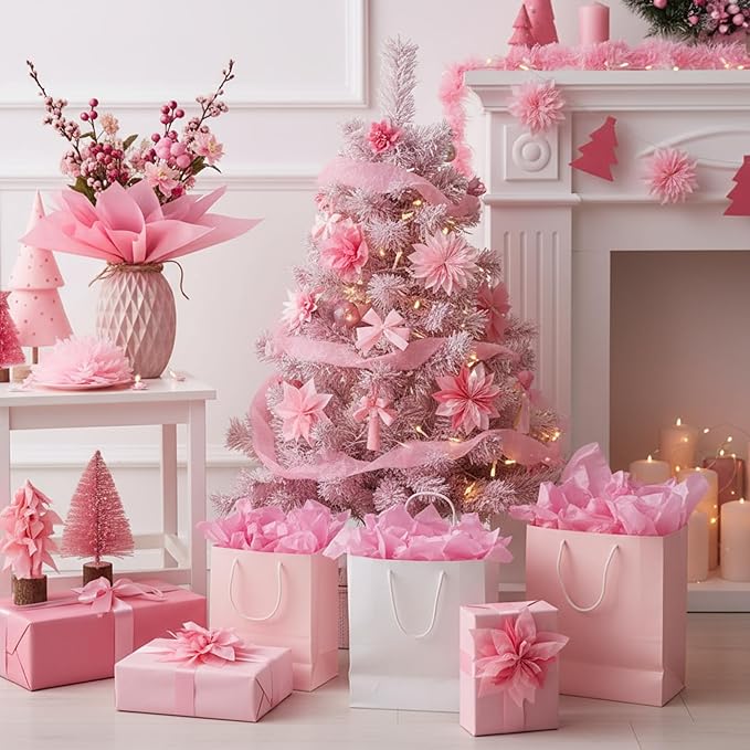 Qilery 500 Sheets Pink Tissue Paper Bulk for Gift Bags 20 x 30 Inch Acid Free Wrapping Paper Sheets for Christmas Decoration DIY Crafts, Packing Supplies for Moving, Wedding Party, DIY Flowers