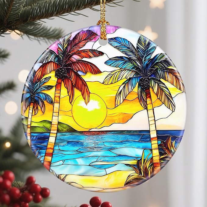 Christmas Ornaments: Christmas Tree Decorations, Beach Sunset Holiday Decor, Stocking Stuffers, Gift Ideas, Xmas Gift, Summer Vibes Gifts & Gifts for Beach Lover