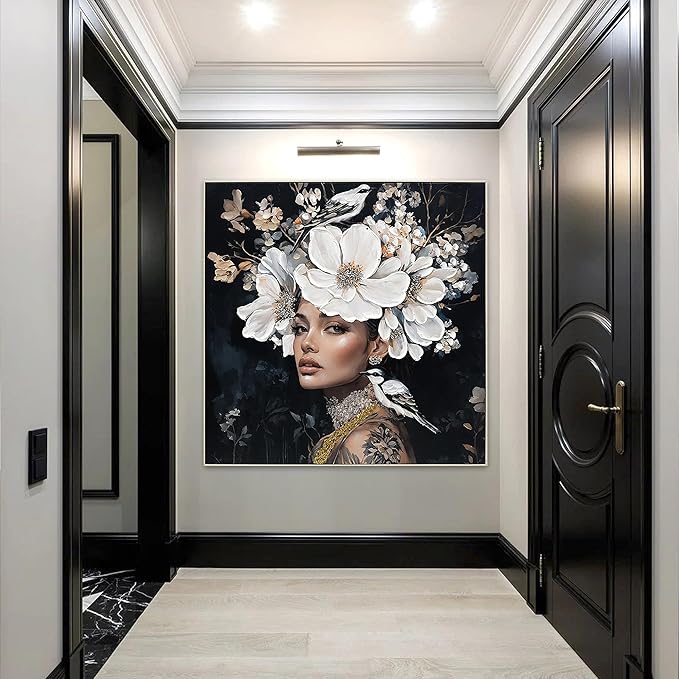YPGEAME Vintage Wall Art, 3D Oil Texture Paintings Wall Decor, Floral Woman Wall Art, Room Aesthetics Decorative Modern Floral Art Women for Living Room, Bedroom, Office, 40x40 in