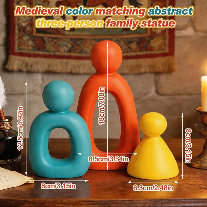 Youyole 3 Pcs Mid Century Modern Decor Abstract Family of 3 Figurines for Shelf Sculpture Love Home Decorative Accents Abstract Decorative Statue for Shelves Living Room Office Table Decorations