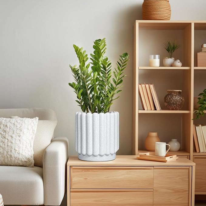 Ceramicfor Ceramic Planters for Indoor Plants - 7.6 Inch Ceramic Plant Pots Outdoor, Round Flower Pots with Drainage Hole, Fluted Modern Planter, Room House Decor, Gifts for Plant Lovers, White