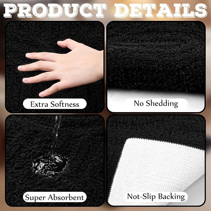 Drydiet Black Boho Jacquard Bathroom Rug for Bathroom 3D Arched Stripes Non Slip Absorbent Extra Thick Soft Carpet, Plush Bath Rug with Rubber Backing for Bath Shower, 20''x30''