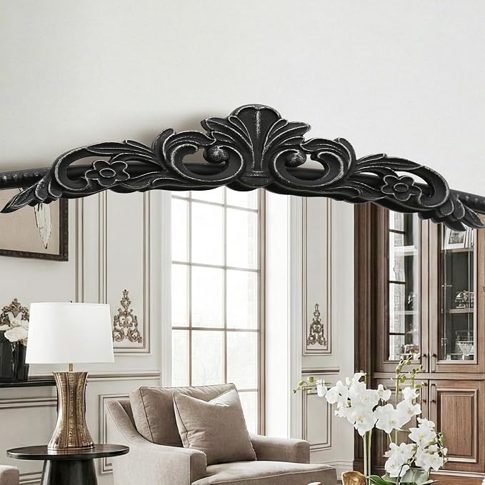 Micasso Large Vintage Black Mirror: 48"x33" French Baroque Antique Arched Mirror - Traditional Ornate Decorative for Wall/Fireplace/Mantel/Entryway/Bathroom/Hallway - Home Decor for Living Room