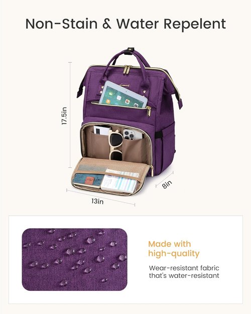 LOVEVOOK Laptop Backpack - Waterproof Travel Purse with Tumbler Holder | 18-Inch Rose Purple Design