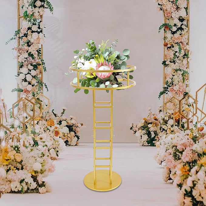 Wedding Flower Display Stand, Gold Open Flower Frame, 46.65 in Tall Metal Floral Riser, Wedding Centerpiece Top Flower Display Stand Pedestal, for Wedding Birthday Party Events Decor