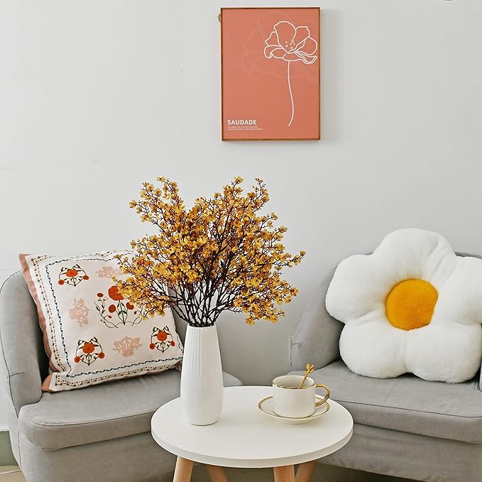 Mandy's Gold Artificial Baby’s Breath European Flowers 6 Bundles Silk Gypsophila with Bendable Stems for Fall Thanksgiving & Christmas Centerpiece Wedding Decor and Table Arrangements