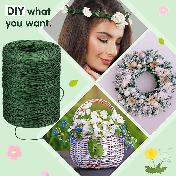 Syhood 1345 Feet Floral Vine Bind Wire Rustic Wrapping Wire for Flower Bouquets(Deep Green)