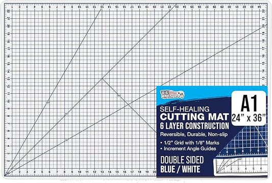 U.S. Art Supply 24" x 36" Self-Healing Cutting Mat 5-Ply - Double-Sided White/Blue Craft Mat, Non-Slip Cutting Mats for Crafts, Sewing, Quilting, Scrapbooking