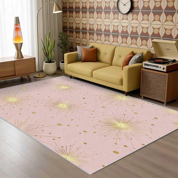 Starburst Rug 7x9 Mid Century Modern Retro Star Pattern Area Rugs for Living Room, Bedroom, Starburst Home Decor Accessories Indoor Carpet, Non Slip & Machine Washable