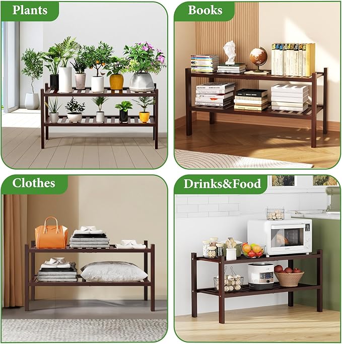 RONGJlA 2 Tier Bamboo Shoe Rack for Closet Free Standing Wood Shoe Shelf Storage Organizer for Entryway Small Space Stackable, Natura Brown