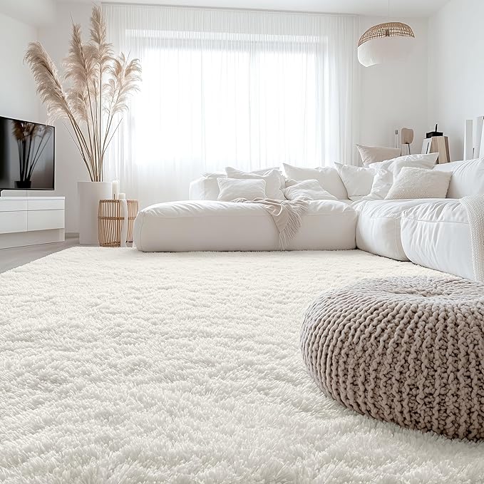 OLANLY 6x10 Machine Washable Large Area Rugs for Living Room, Bedroom, Soft Fluffy Shaggy Bedside Rug, Indoor Floor Carpet for Kids Girls and Boys, Dorms, Nursery, Home Decor Aesthetic, Ivory